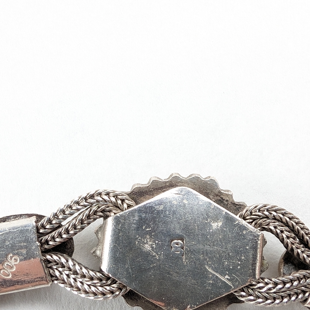 Antique 900 Silver Multi Stand Marcasite Cabochon Bracelet View 3
